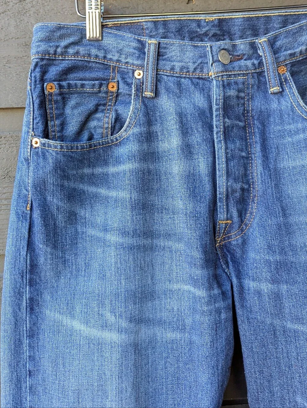 Levi's 501 CT 100% Cotton Medium Wash Denim Jean Button Fly W32 L34 Custom Taper